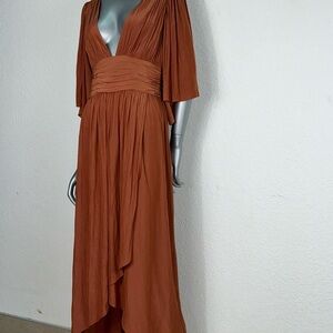 Ronny Kobo Collection Terracotta Midi Dress- flutter sleeves Worn Once Perfect